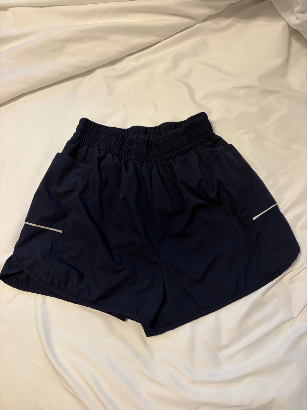 Navy Athletic Running Shorts with Pockets and Reflective Trim